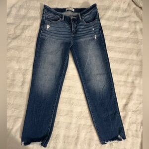 BKE Women's Mid Rise Cropped Straight Blue Distressed Jeans 28x28